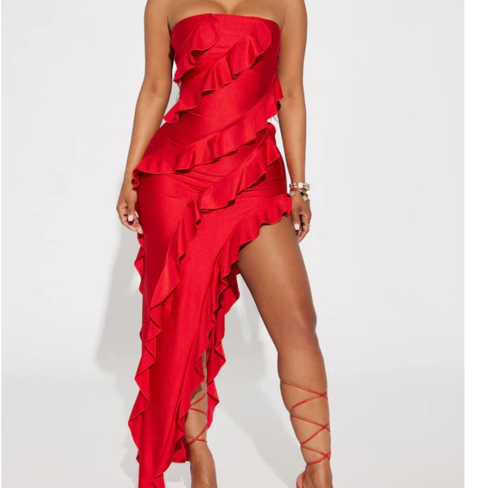 Red Tiered High-Low Maxi Dress